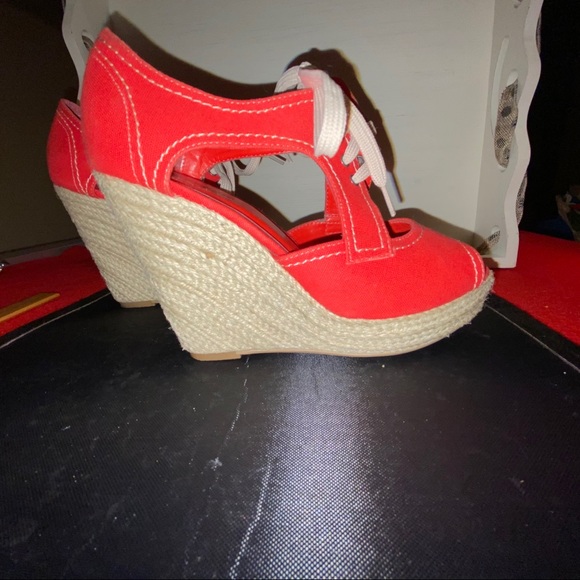 Call it Spring Orange tie wicker heel wedges 8 - Picture 2 of 11